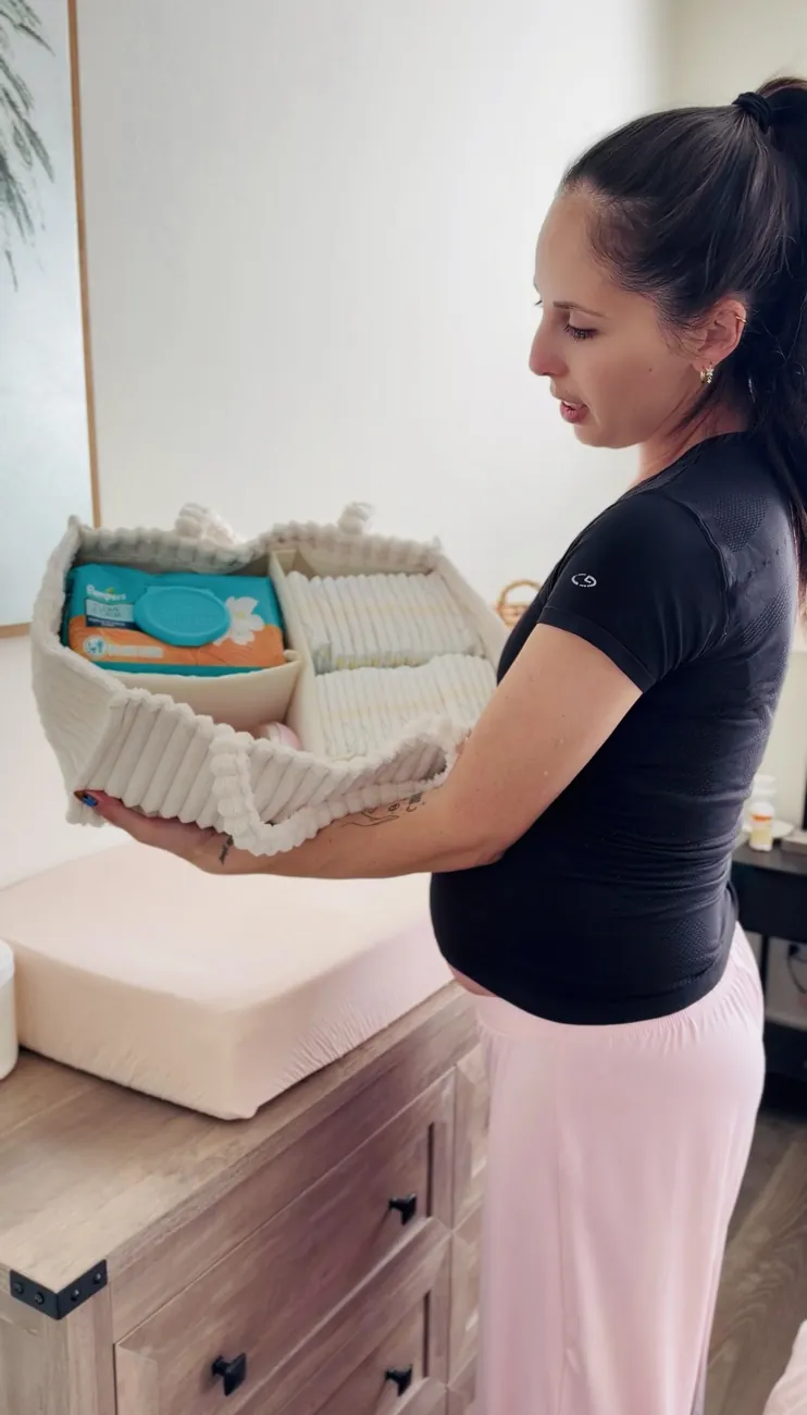 Crystalrose sharing a baby shower gift basket featuring Pampers essentials